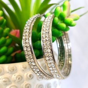 Silver & Rhinestone Hoop Earrings- 2"